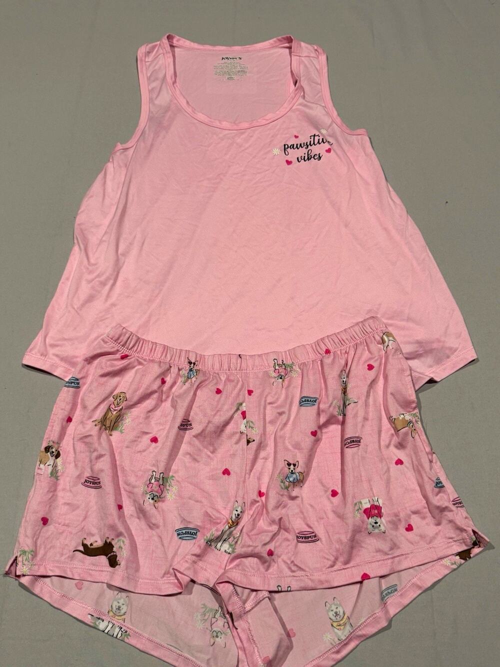 Joyspun Women Pink Tank & Shorts Pajama Set Dog Graphic Print L 12-14